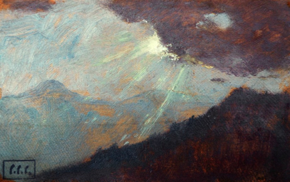 Colin Cambell Cooper, Sun Peeking through Cloud over Mountains ,