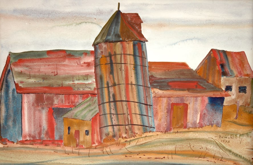 FREDERICK REMAHL (1901-1968), Barn and Silo, 1938