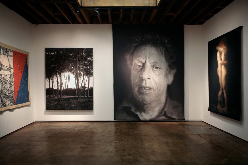 Installation photograph of Tapestries exhibition, April Gornick, Chuck Close, Martha Mayer Erlebacher