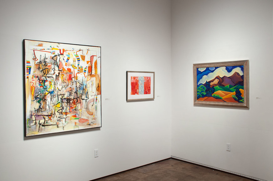 Installation photograph of The Winter Salon, 2021 with Angela Perko, William Dole, and Wosene Worke Kosrof