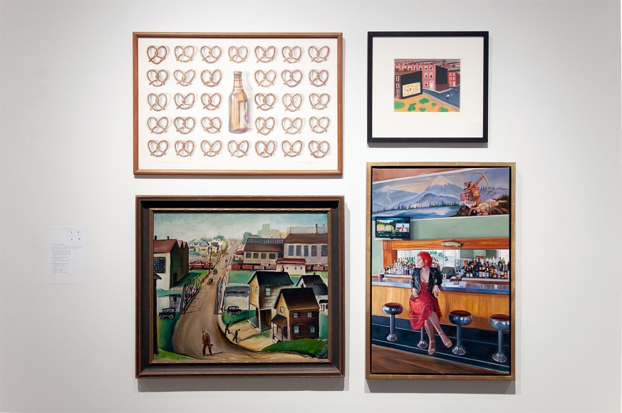 MIXOLOGY installation photograph with Jean Swiggett, John Davies, Betty Lane, and Patricia Chidlaw