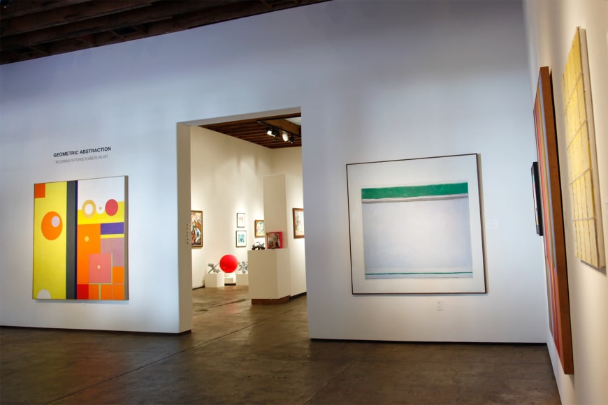 Geometric Abstraction: Recurring Patterns in American Art installation, Hassel Smith, Ida Kohlmeyer, Karl Benjamin, Nancy Gifford