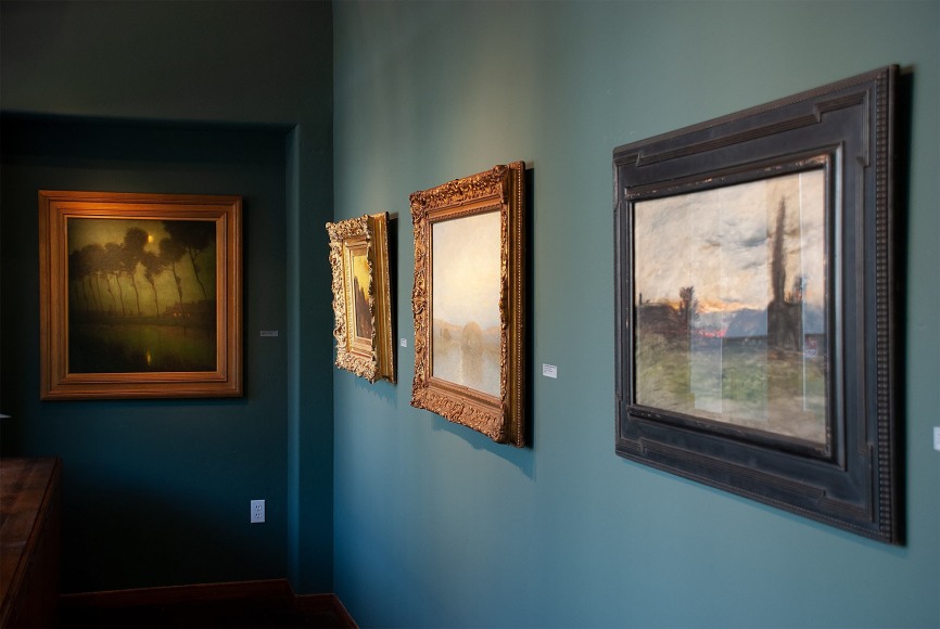 TONALISM THEN installation, J. Frank Currier, Charles Melville Dewey, Bruce Crane, Charles Warren Eaton