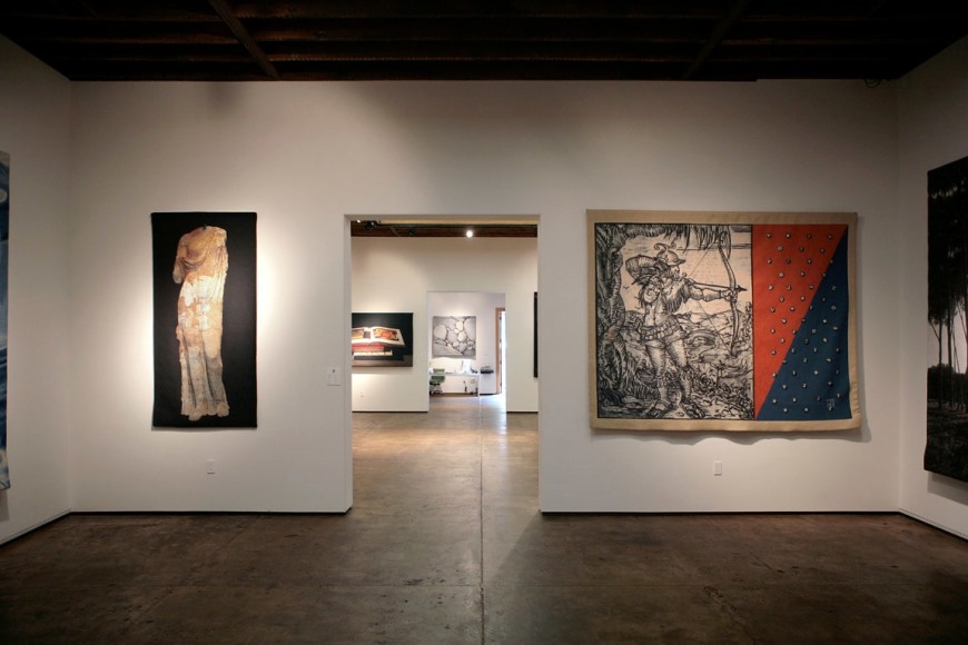 Installation photograph of Tapestries exhibition, Donald Farnsworth, Bruce Coner, Guy Diehl, Alan Magee