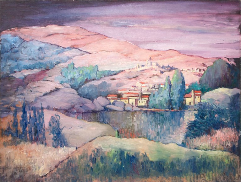 LEON DABO (1864-1960) , Red Landscape with Lake, 1952