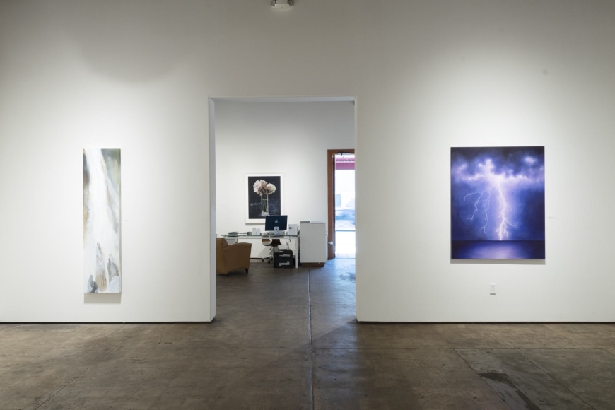 Installation photograph of NATALIE ARNOLDI: Water &amp; Light and JOSEPH GOLDYNE: Imaginary Falls with JOHN NAVA in background
