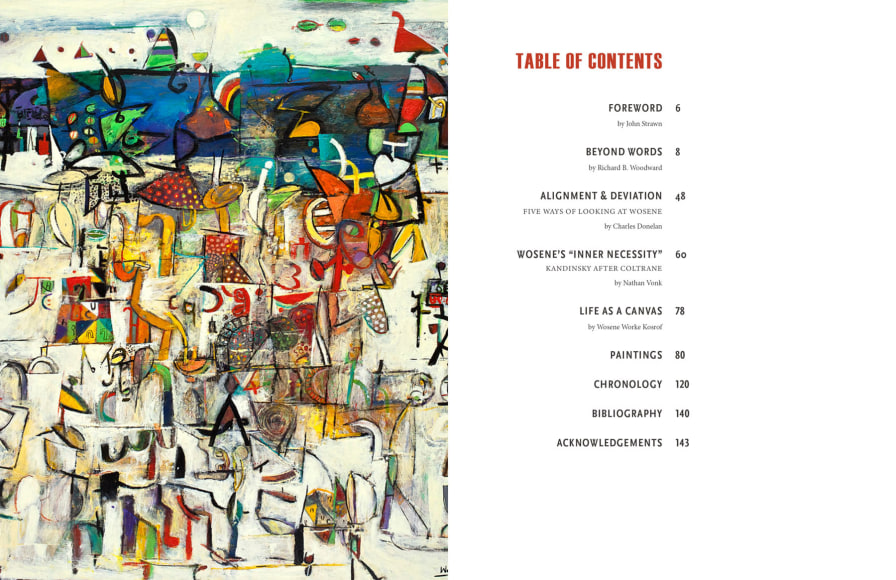 Pages 4 and 5 of WOSENE WORKE KOSROF, featuring the table of contents