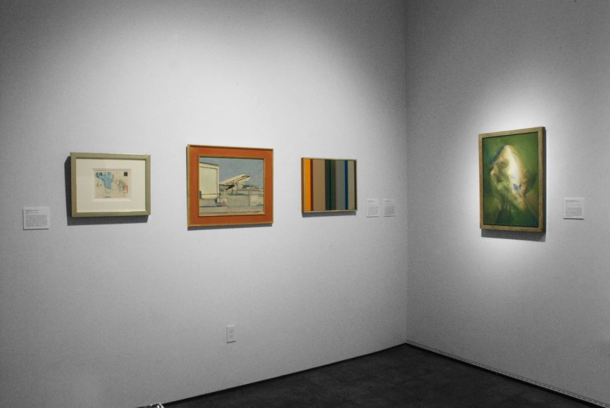 Installation photograph of William Dole, Hank Pitcher, Karl Benjamin, and Howard Warshaw