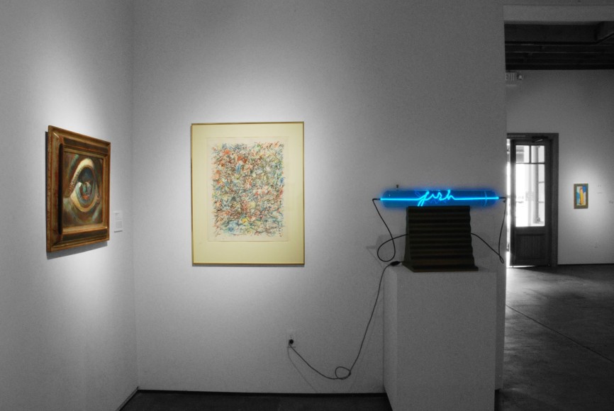 Installation photograph of Ben Messick, John McCracken, and Peter Zecher
