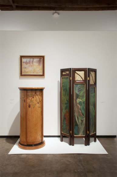 Installation photograph of ORGANIC: Textural &amp; Biomorphic &bull; Abstract &amp; Conceptual: Clay, Wood, Fiber, Paper &amp; Metal, Nell Brooker Mayhew, Paul Schurch, Jessie Arms Botke and Carleton Kirkegaard