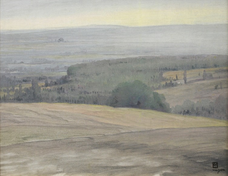 LEON DABO (1864-1960)   Inventory ID 155090  Early Evening Hudson Valley, c 1900 15.25 x 19.5 inches  |  Oil on canvas Signed lower right  Exhibited The Life & Art of Leon Dabo, 2012;   D. Wigmore Fine Art, Inc., NY, NY, 1999.  Published Leon Dabo, A Retrospective, 8  Price $35000