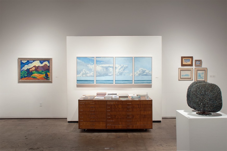 Installation photograph of The Winter Salon, 2021 with Angela Perko, Nicole Strasburg, Nell Brooker Mayhew, Colin Campbell Cooper, Leon Dabo, and Harry Bertoia