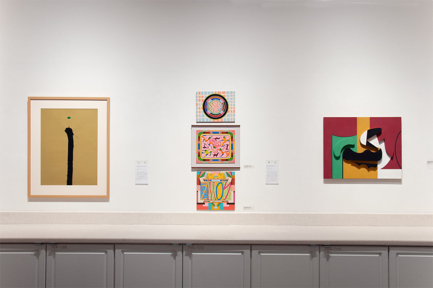 Installation photograph of CALIFORNIA BAUHAUS with Emerson Woelffer, Peter Krasnow, and Sidney Gordin