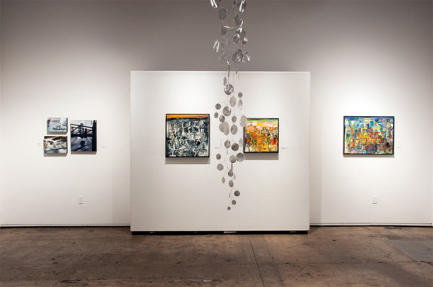 Installation photograph of The Winter Salon II, 2019 with Lawrence Gipe, Wosene Kosrof, and Ken Bortolazzo