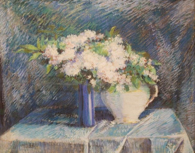 LEON DABO (1864-1960)   Inventory ID 155125  Flowers in Blue and White Vases, 1899 23.25 x 29.25 inches  |  Pastel on linen Signed lower left  Exhibited The Summer Impressionists, 2014; Leon Dabo: Toutes Les Fleurs, 2012;   Published in Artist's of Michigan from the Nineteenth Century,&quot; Muskegon Museum of Art, 1987, p. 103.  This painting traveled to museums throughout the State.  Published The Pastels of Leon Dabo, pages 7 and 12 and 48. &quot;Artist's of Michigan from the Nineteenth Century,&quot; page 103.