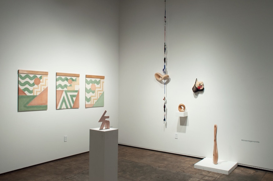 Installation shot of U.C.S.B. M.F.A. 20/20 Exhibition with piece by Nathan Hayden and Elisa Ortega Montilla