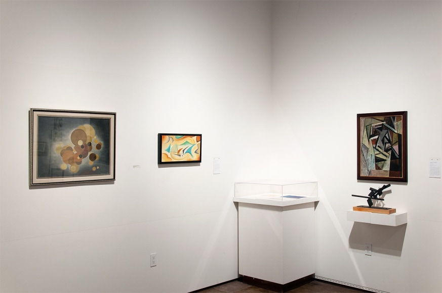 Installation photograph of CALIFORNIA BAUHAUS with Oskar Fischinger, Angela Perko and Sidney Gordin