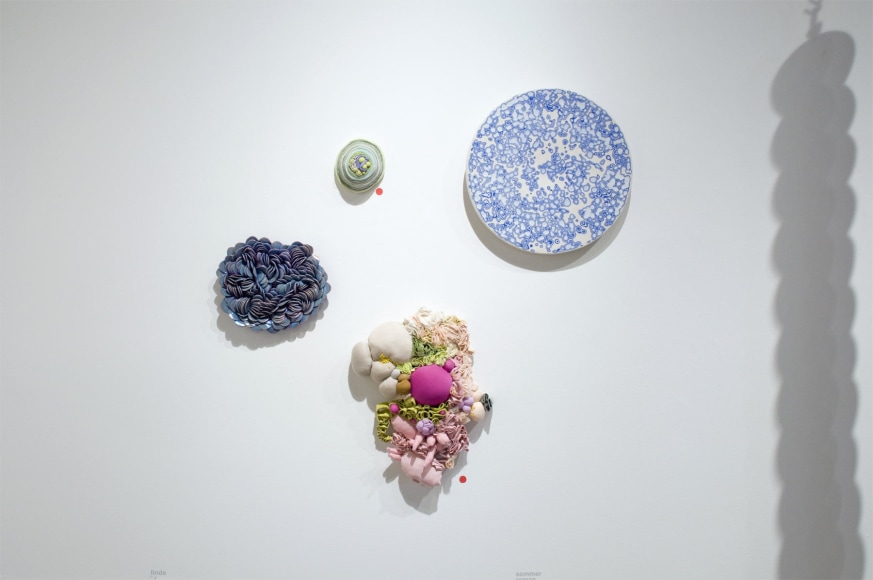 Installation photograph of ORGANIC: Textural &amp; Biomorphic &bull; Abstract &amp; Conceptual: Clay, Wood, Fiber, Paper &amp; Metal, Linda Haggerty, Sommer Roman, Brad Miller