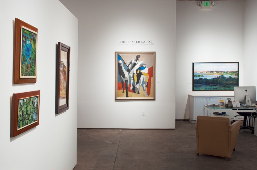 Installation photograph of The Winter Salon, 2020 with Angela Perko, Nell Brooker Mayhew, Channing Peake and Robin Gowen