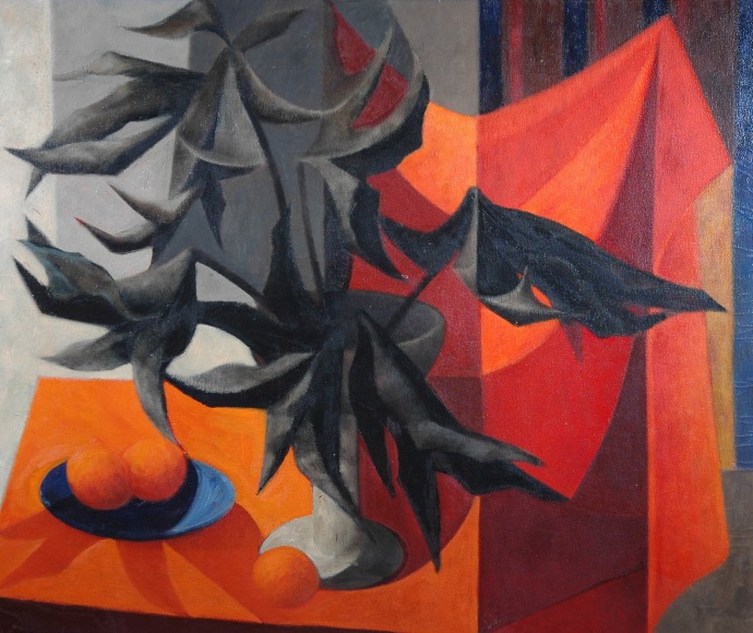 Bentley Schaad, Still Life of Oranges with Black Leaves, 1957