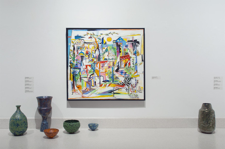 Installation photograph of The Winter Salon II, 2021 with works by James Haggerty and Wosene Worke Kosrof