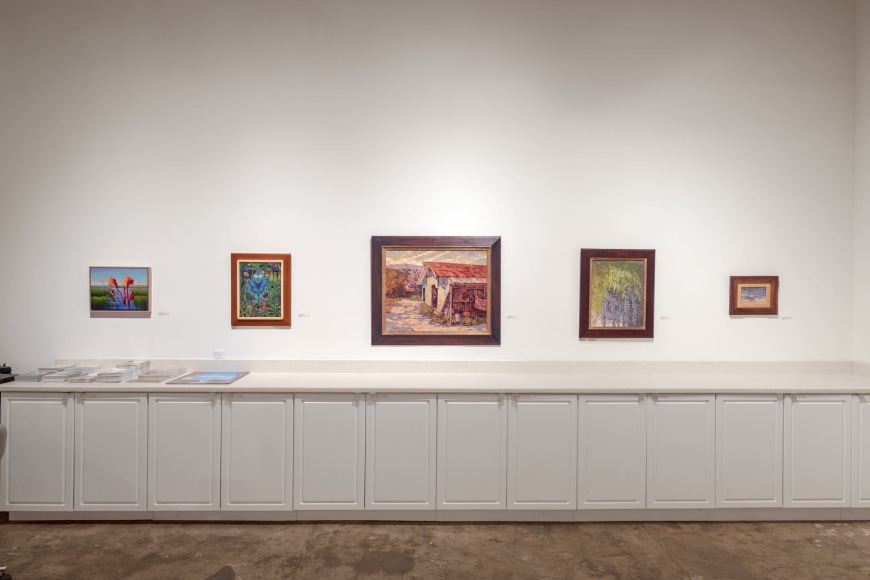 Installation photograph of The Spring Salon, 2024 with Phoebe Brunner, Angela Perko, Whitney Brooks Abbott, Meredith Brooks Abbott and Nell Brooker Mayhew