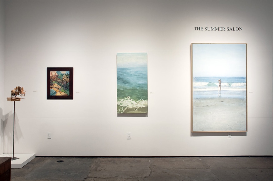 Installation photograph of The Summer Salon 2021, Nathan Huff, Nicole Strasburg, John Nava, Patricia Chidlaw