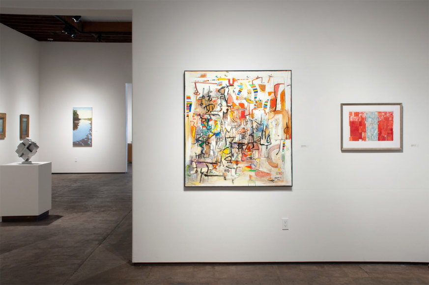 Installation photograph of The Winter Salon, 2021 with William Dole and Wosene Worke Kosrof with Nicole Strasburg, Ken Bortolazzo, and Leon Dabo in background