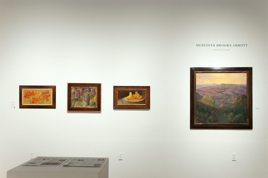Installation photograph of MEREDITH BROOKS ABBOTT: Homestead with Tiger Lillies, Grapes, Chantrelle Mushrooms, and Slanting Light