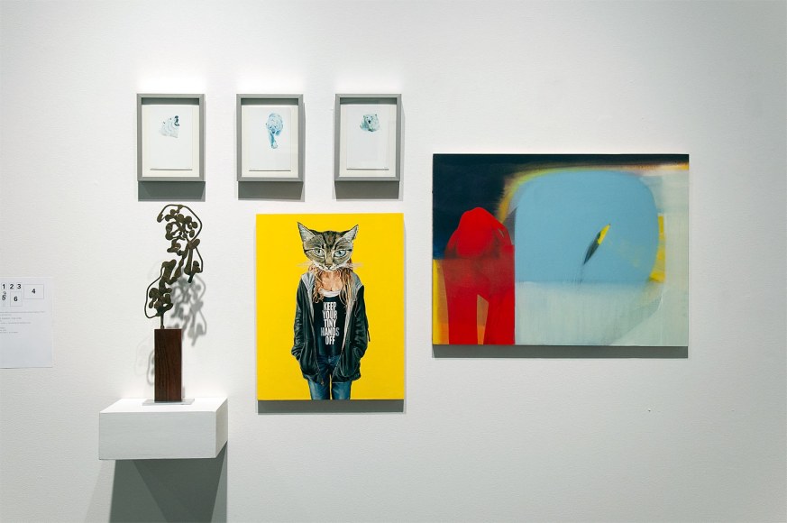 MIXOLOGY installation photograph with Nicole Strasburg, Sidney Gordin, John Nava, and Maria Rendon