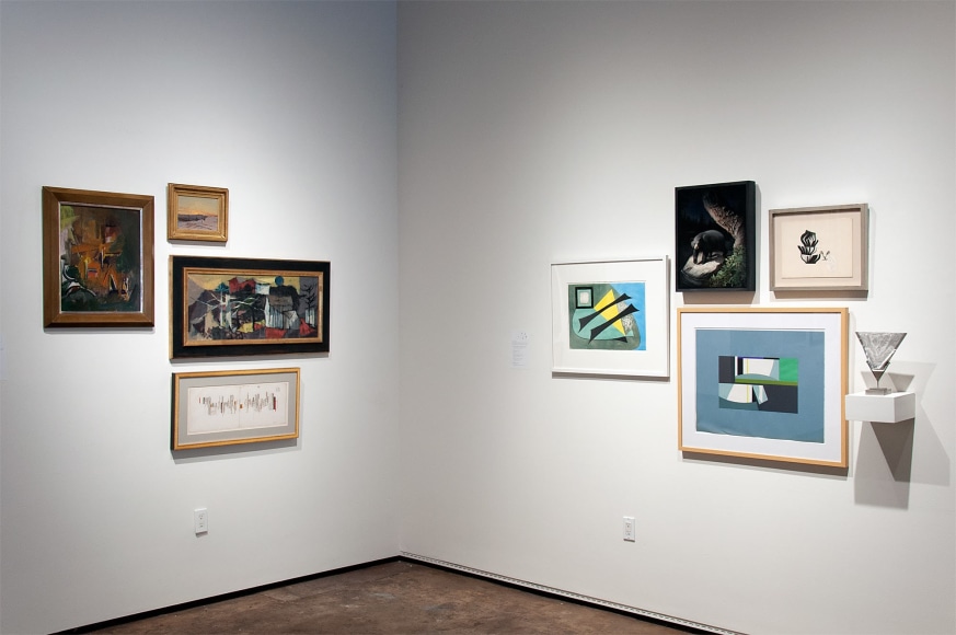 MIXOLOGY installation photograph with Sidney Gordin, Lockwood de Forest, Sueo Serisawa, William Dole, Thomas Brownell Eldred, Susan McDonnell, and Ken Bortolazzo