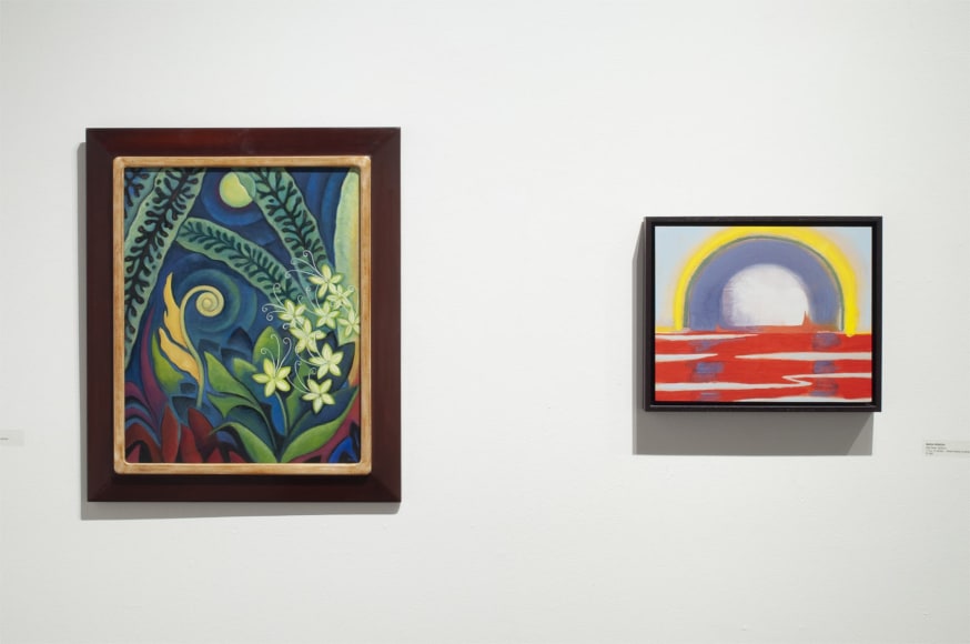 Installation photograph of JUXTAPOSED: The Art of Curation with works by Angela Perko and Maria Rendon