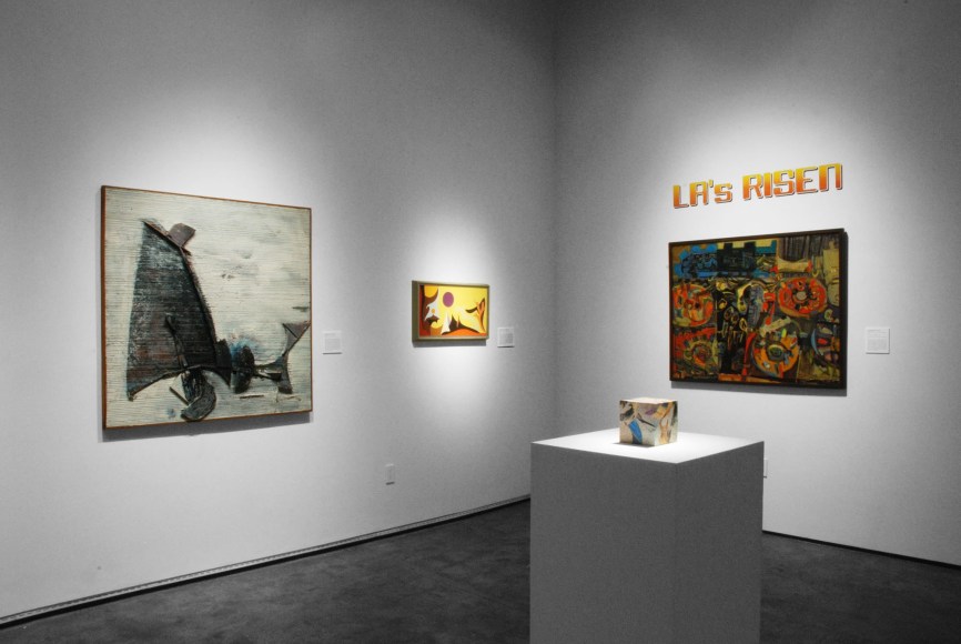 Installation photograph of LA's RISEN with Ed Kienholz, Karl Benjamin, John Bernhardt, and Tony Berlant