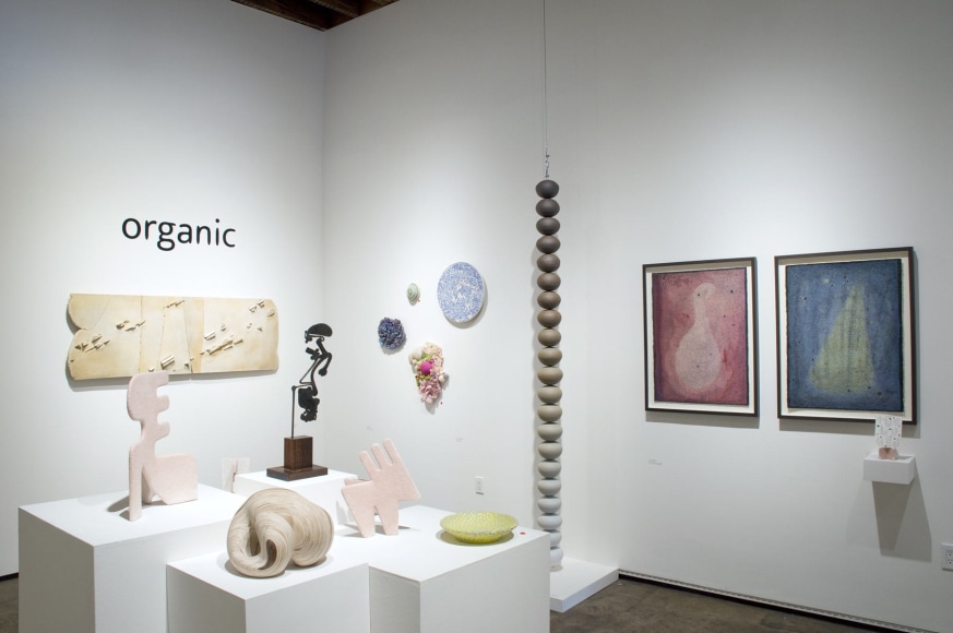 Installation photograph of ORGANIC: Textural &amp; Biomorphic &bull; Abstract &amp; Conceptual: Clay, Wood, Fiber, Paper &amp; Metal,