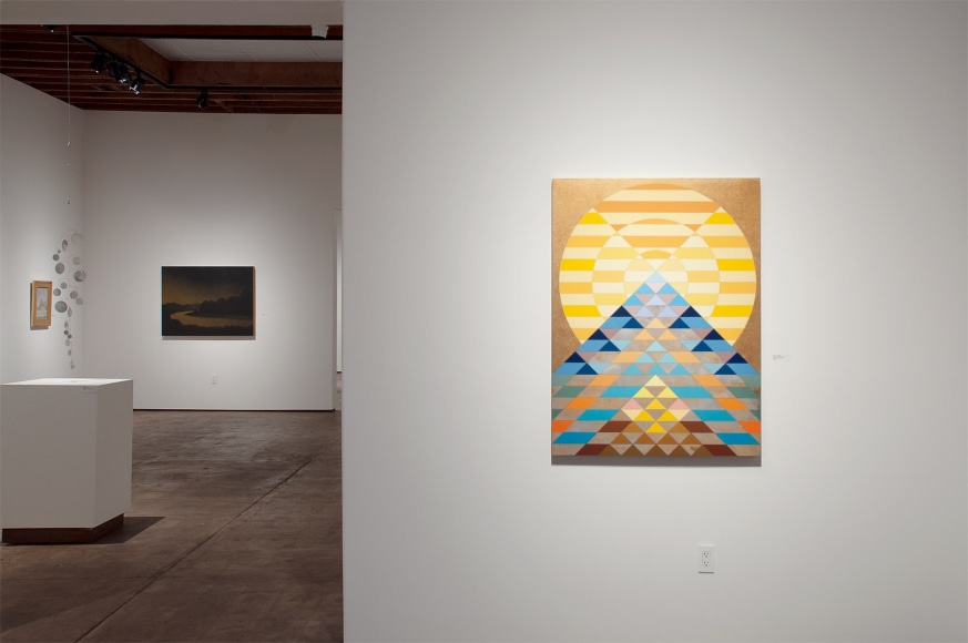 Installation photograph of PATTERN RECOGNITION: Claudia Borfiga | Yumiko Glover | Julika Lackner, Julika Lackner with Chris Peters, Ken Bortolazzo, and Leon Dabo in background