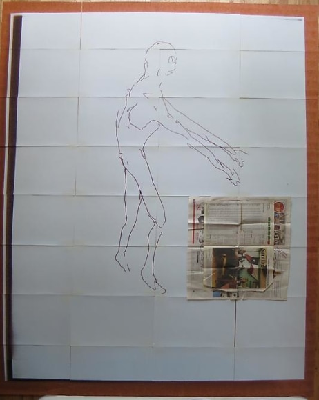 Crist&oacute;bal Lehyt, Drama Projection, 2014. 32 inkjet prints on archival paper, newspaper collage and acrylic paint, 96 in. x 72 in.