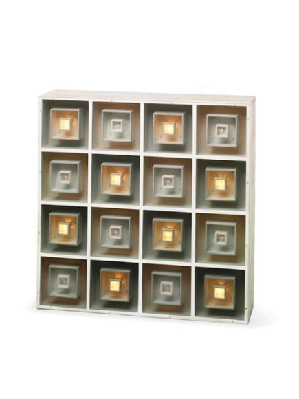 Gregorio Vardanega, Multiplication Electronique II, Ed. of 2, 1966. Plexiglas, wood, light bulbs, motor, 35 1/4 in. x 35 1/4 in. x 10 in.