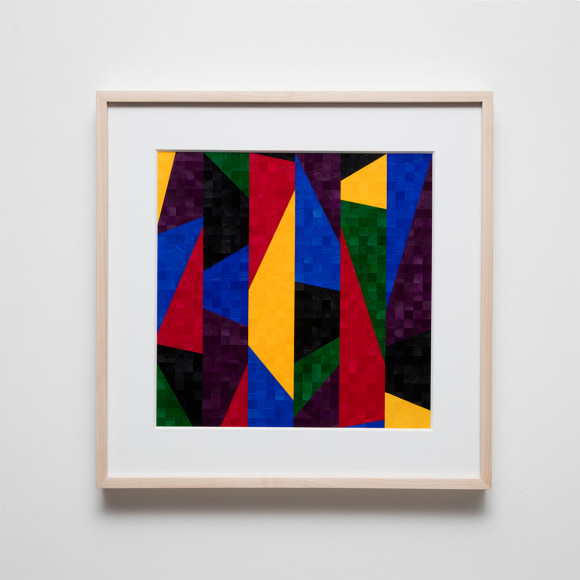 Gabriel de la Mora, 1,102 II, 2020. Pigmented turkey feathers on museum cardboard, 16 7/8 x 16 7/8 x 1 9/16 in. (43 x 43 x 4 cm.)