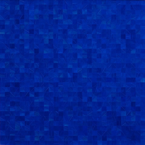 Gabriel de la Mora, 900 VII, 2020. Pigmented turkey feathers on museum cardboard, 16 7/8 x 16 7/8 x 1 9/16 in. (43 x 43 x 4 cm.)