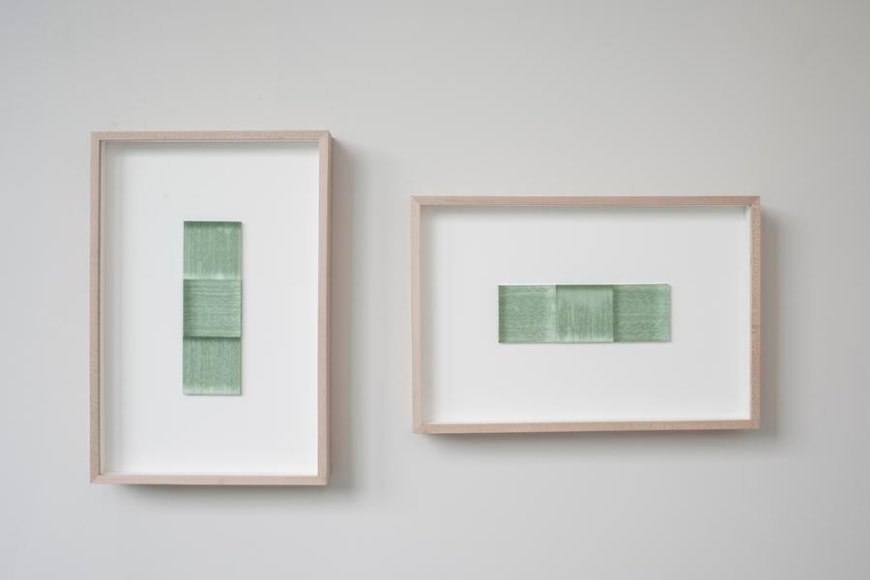 Gabriel de la Mora, CI / 200, 2015. Glass microscope slides, 17 7/8 in. x 11 15/16 in. x 2 5/16 in. and CI / 201, 2015. Glass microscope slides, 11 15/16 in. x 17 7/8 in. x 2 15/16 in.