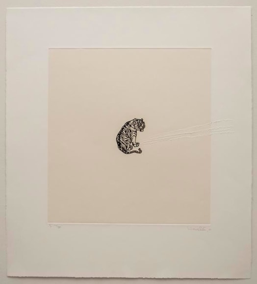 Liliana Porter, Tiger, 2001. Solar etching with scratch, 24 1/2 in. x 22 1/4 in.
