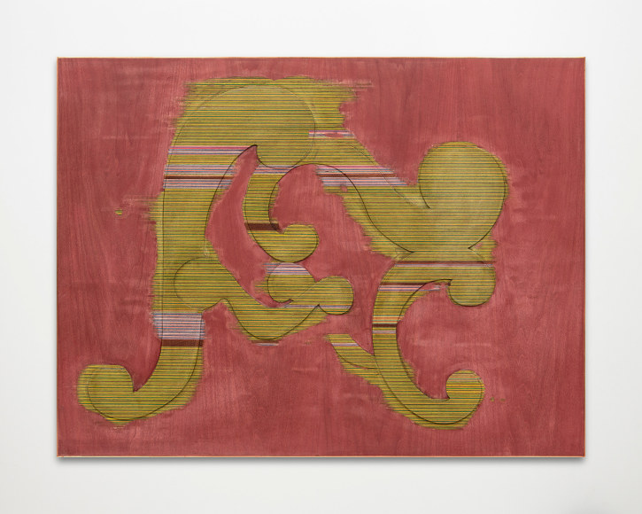 Sebast&iacute;an Gord&iacute;n, Gumier, 2022. Dyed veneer, plywood, copper, 25 5/8 x 33 7/8 in. (65 x 86 cm.)