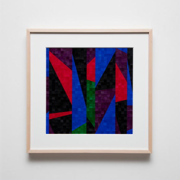 Gabriel de la Mora, 1,076 I, 2020. Pigmented turkey feathers on museum cardboard, 16 7/8 x 16 7/8 x 1 9/16 in. (43 x 43 x 4 cm.)