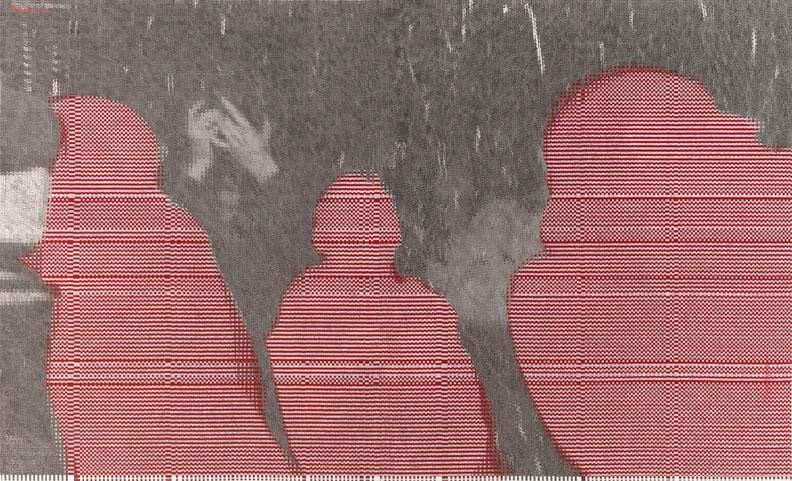 John Sparagana, Crowds &amp;amp; Powder: Times Square Crowd (Geronimo), 2013. Archival inkjet prints with oil stick, sliced and mixed, on paper, 56 3/4 in. x 96 in.