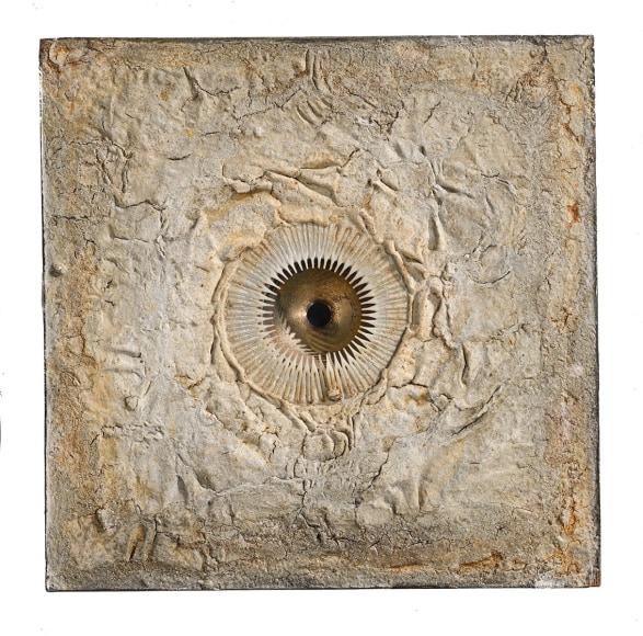 Elsa Gramcko, Plenitud [Fullness], 1966. Metal part, comb and mixed media on wood, 13 3/4 x 13 3/4 in.&nbsp;(35 x 35 cm.)