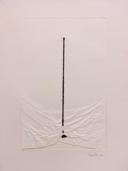 Liliana Porter, Untitled (with string and wrinkle), 1970. Embossing wrinkled and cute paper, yarn, 30 in. x 22 1/8 in.