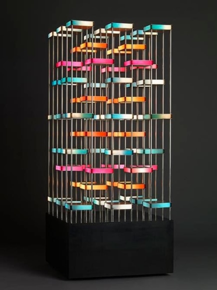 Gregorio Vardanega, Tour Orthogonale, 1987. Aluminum, Plexiglas, motor, 74 x 32 2/8 x 32 2/8 in.
