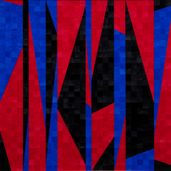 Gabriel de la Mora, 1,117 II, 2020. Pigmented turkey feathers on museum cardboard, 16 7/8 x 16 7/8 x 1 9/16 in. (43 x 43 x 4 cm.)