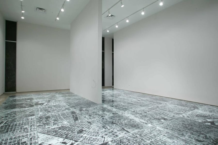 Oscar Mu&ntilde;oz, Ambulatorio Ed. 3/3 (Ed of 3 + 1 AP), 2003/2008. Shattered safety glass over aerial photograph, wood, aluminum (36 panels), 36m x 36m / each measure 1 x 1 m - 36 panels