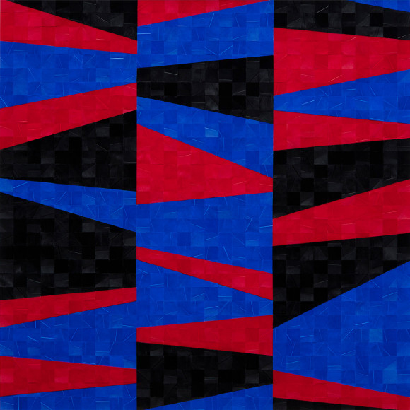 Gabriel de la Mora, 1,205 II, 2020. Pigmented turkey feathers on museum cardboard, 16 7/8 x 16 7/8 x 1 9/16 in. (43 x 43 x 4 cm.)